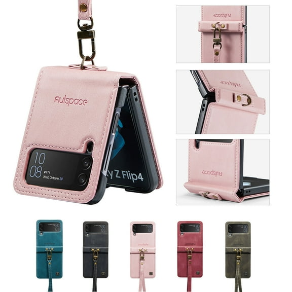 For Samsung Galaxy Z Flip4 5G Cover Shockproof Luxury Leather Case,Protective Anti-fall Case Cover With Long lanyard