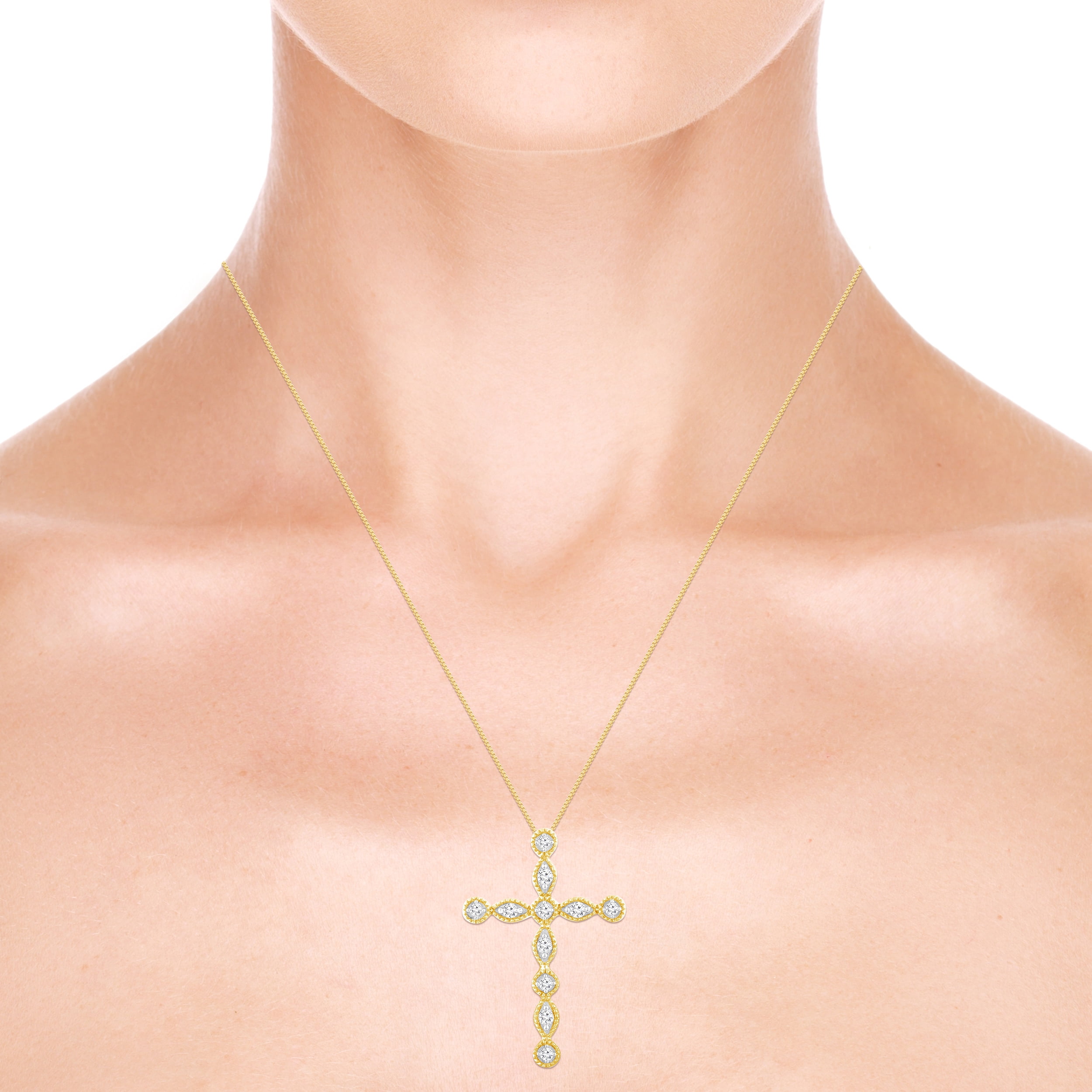 Brilliance Fine Jewelry Women's 1/6 CTTW Natural Diamond Cross Pendant and Necklace in 14K Gold Filled Chain