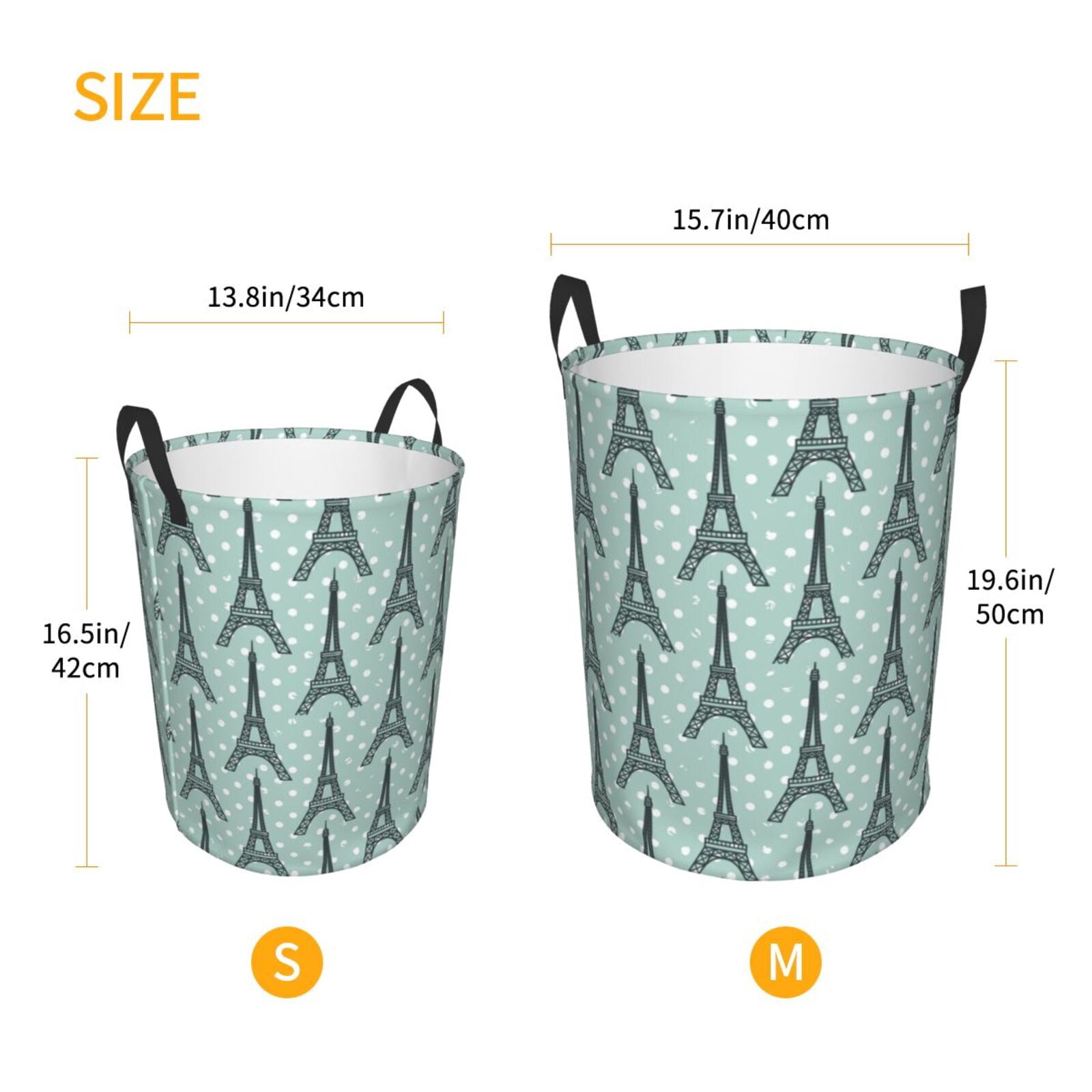Large Laundry Basket with Handles - Eiffel Tower polka dots Kids Baby Dirty Clothes Laundry Hamper for Bedroom Aesthetic
