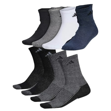 Adidas 8 Pairs Men’s Performance Cushioned High Quarter Socks – Size 6 -12