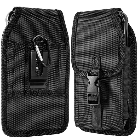 LUXMO Large Nylon Pouch, Belt Holder with Front Buckle for Men, Secure, Stylish Vertical Universal Waist Bag with Easy-Access Belt Clip, Black