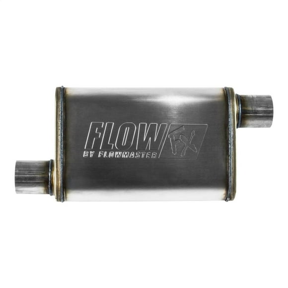 Flowmaster Exhaust Muffler 71236 FlowFX; 10 Inches Wide; Single Offset 2-1/2 Inch Inlet; Single Offset 2-1/2 Inch Outlet; 21 Inch Length