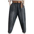 thumbnail image 2 of Fartey Women's Denim Harem Pants Elastic Waist Wide Leg Baggy Jeans Loose Casual Joggers Fashion Y2K Trousers with Pockets Black L, 2 of 5
