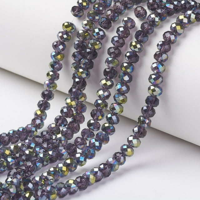 Electroplate Transparent Glass Beads Strands Half Green Plated Faceted Rondelle Slate Blue 8x6mm Hole: 1mm about 63~65pcs/strand 39~40cm