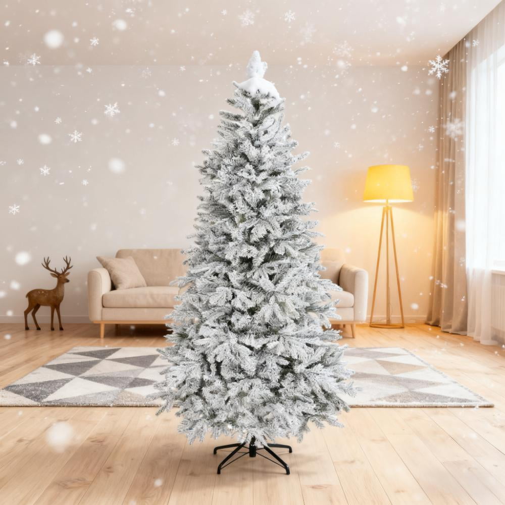 7.5ft Snow Flocked Full Christmas Tree 1762 Tips Quick Setup Flame Retardant Indoor Holiday Decor