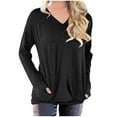 thumbnail image 1 of KIHOUT Spring Winter Womens Tops Solid Color Workout Sweatshirts Casual Basic Long Sleeve Loose Shirt Classic Crew V-Neck Tops with Pocket, 1 of 5