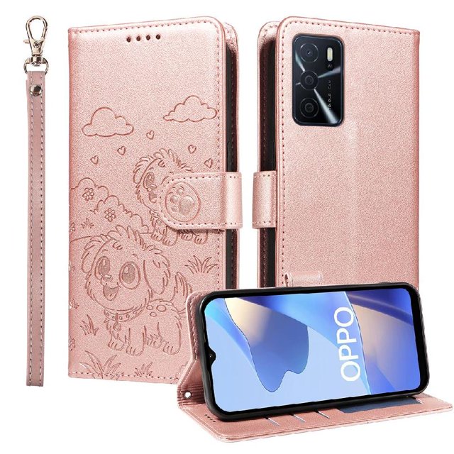 Funda Cartera GANGXUN con Diseño de Perrito en Relieve para OPPO A55 5G/4G , Protección 360° con Ranuras y Correa Desmontable