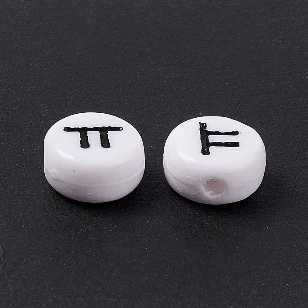 Opaque Acrylic Beads White Flat Round with Korean Letters Black 7x3.5mm Hole: 1.2mm 3600pcs/500g