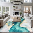 thumbnail image 4 of Abstract Marble Area Rug 6x9 FT, Non Slip Living Room Throw Carpet, Turquoise Abstract Golden Foil Texture Washable Soft Large Floor Carpet Non-Shedding Rug for Bedroom Dining Room Play Room, 4 of 9