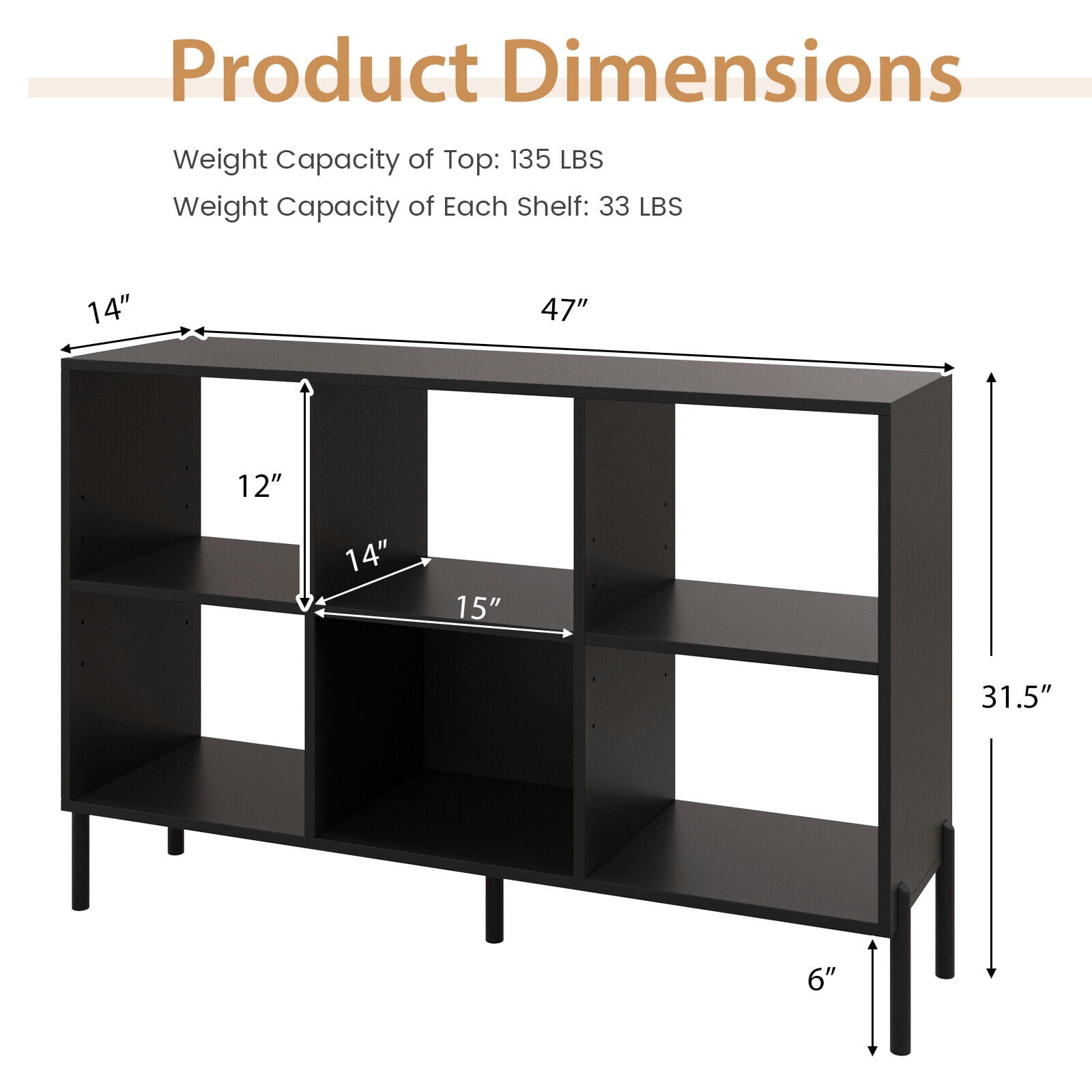 Amijoy 6 Cube Storage Shelf Organizer Bookcase Square Cubby Cabinet Bedroom Black
