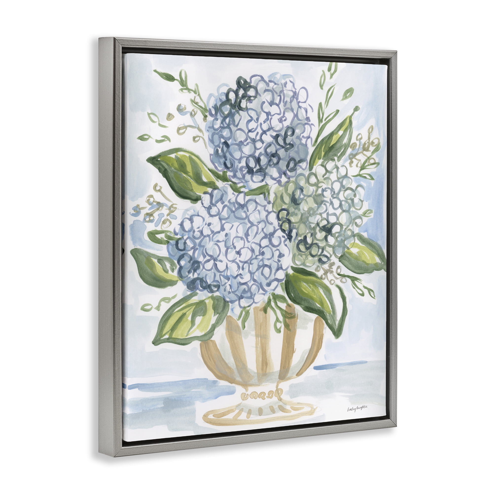 Stupell Industries Serena Pastel Hydrangea Bouquet Gray Framed Floater Canvas Wall Art, design by Haley Knighten