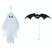 Set of 2 Black and White Dancing Ghost with Bat Halloween Decors 20"