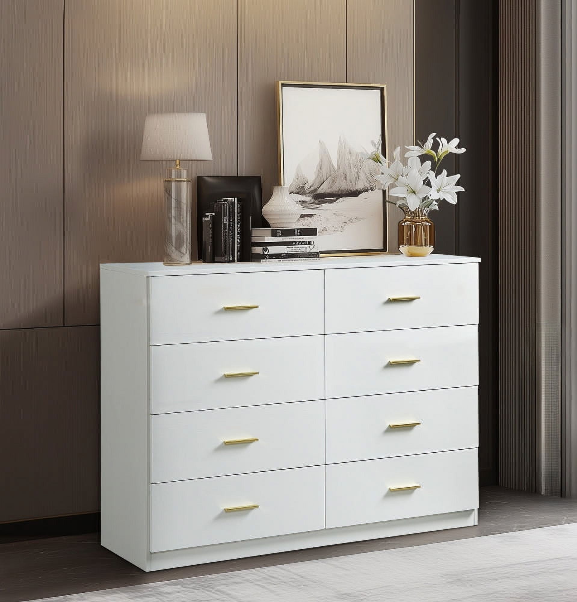 MAYEERTY Modern White 8-Drawer Dresser for Bedroom, Wide Chest of Drawers