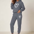 thumbnail image 2 of Sweatsuits for Women Long Sleeve Hoodie Jogger Pants Heart Print Fall Winter Daily Cute Sports Matching Clothing Dark Gray L, 2 of 6
