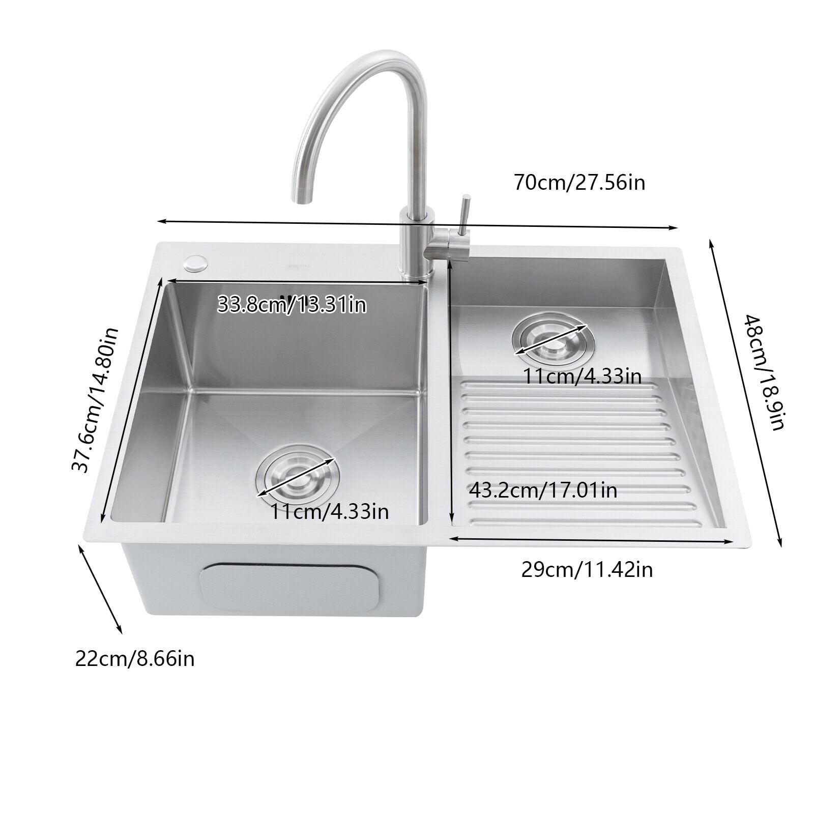 ‎Rectangular Silver Drop-In Stainless Steel Double Bowl Kitchen, Bar and Laundry Utility Sink