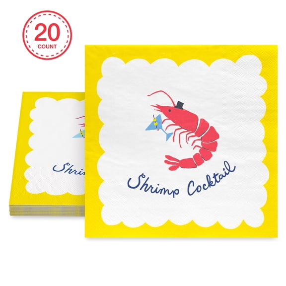Bright Tides Multicolor Shrimp Cocktail Disposable Paper Napkins, 5" x 5", 20 Count, by Way To Celebrate