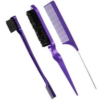 Lsupdaol 3 Pcs Slick Back Hair Brush Set Bristle Brush Edge Control Teasing Comb for Women Black Hair(Purple)