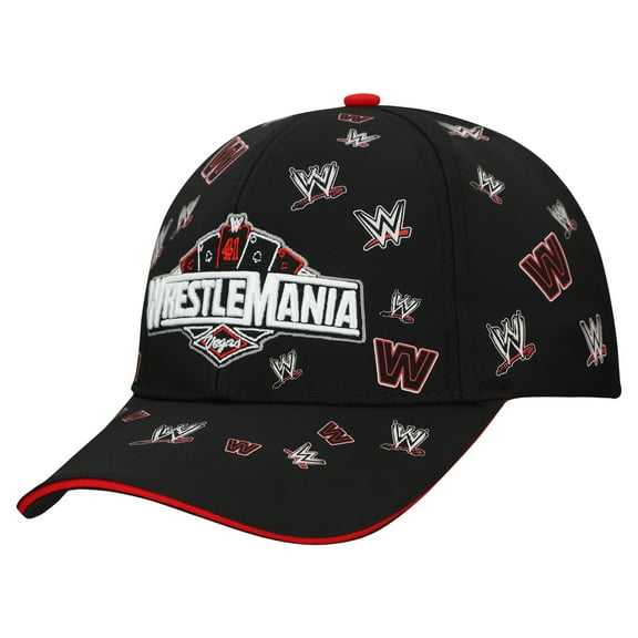 Men's Black WrestleMania All-Over Logo's Adjustable Baseball Hat