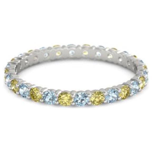 Aquamarine With Yellow Tourmaline Round 2.50 MM 925 Sterling Silver Women Stacking Ring