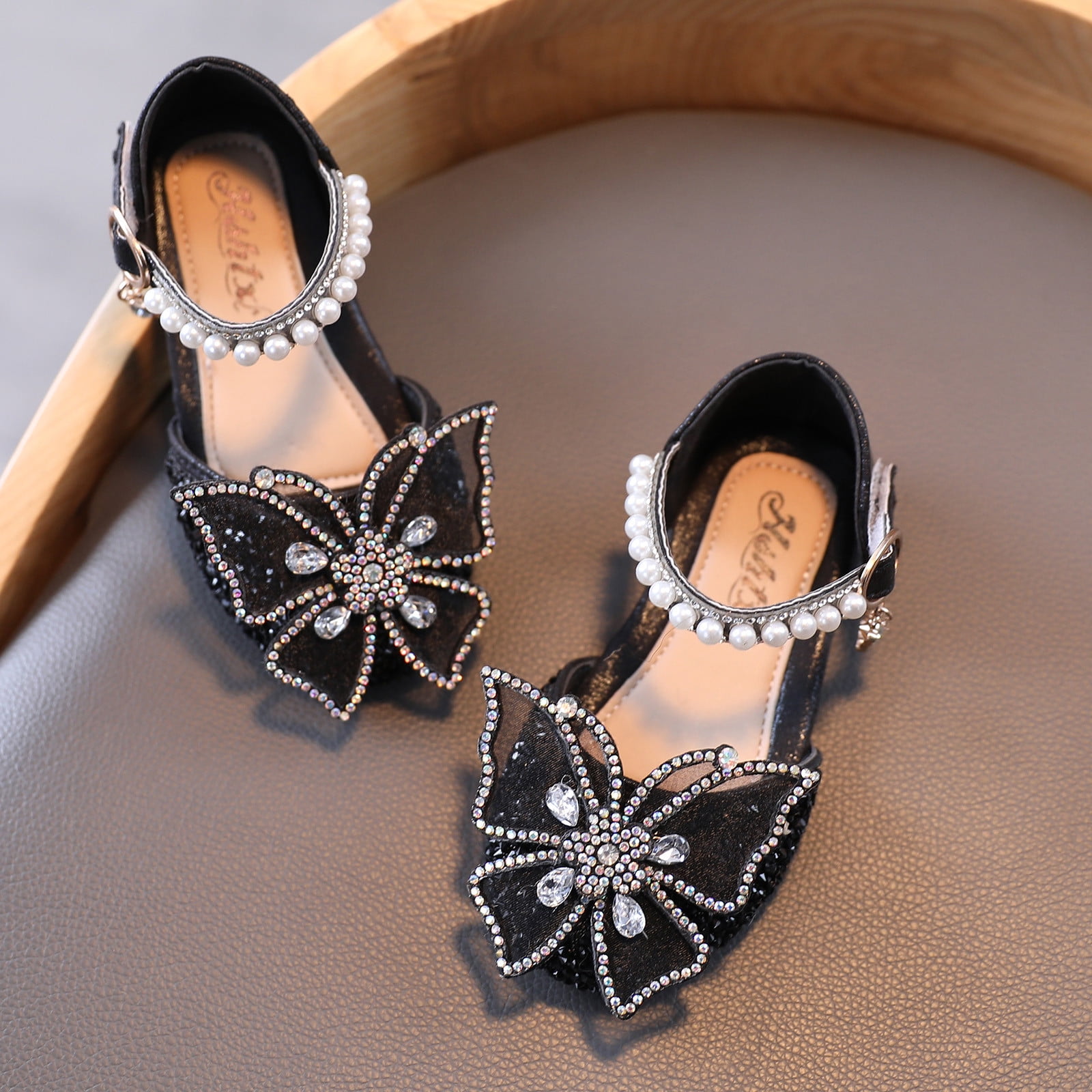 Xzngl Baby Shoes Shoes For Girls Baby Girl Shoes Infant Kids Baby Girls Pearl Crystal Bling Bowknot Single Princess Shoes Sandals Black 21