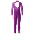 thumbnail image 4 of inlzdz Gymnastics Leotards for Girls Sheer Mesh One-Piece Bodycon Jumpsuit Workout Unitard Biketard Purple 6, 4 of 7