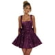 thumbnail image 1 of Dessiny Plum Spaghetti Strap Mini Sequin Plus Size Homecoming Dresses with Bow Modest Sparkly Girl Boat Neck Short Prom Dress for Teens Backless Plus Size US22W, 1 of 6