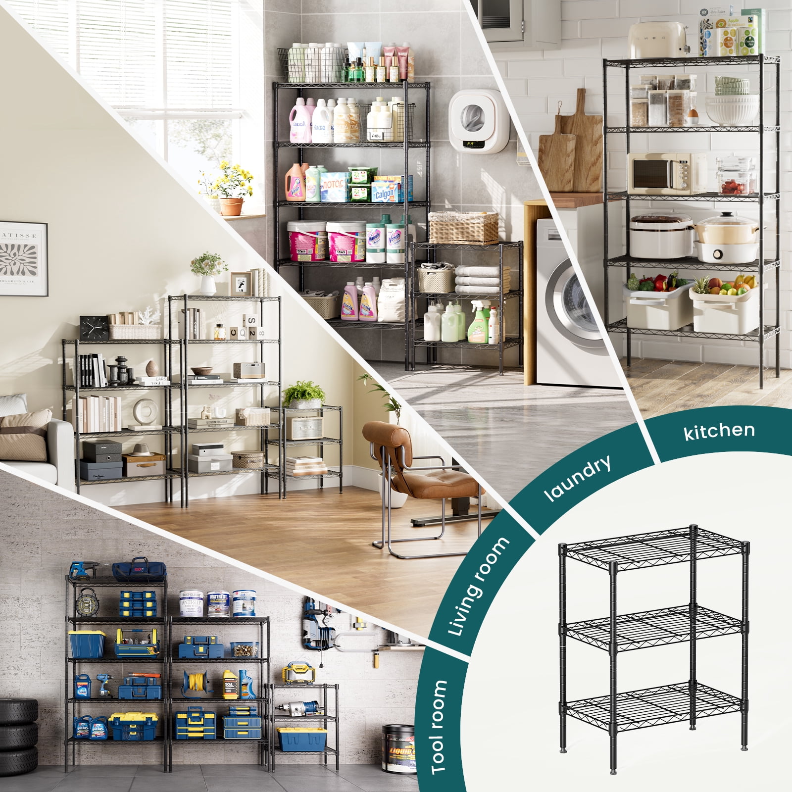 GIANNA 3-Wire Shelving Unit, Metal Storage Shelves, Easy Assembly Home Organizer for Pantry, Kitchen, Garage, Plant, 13.8" D x 23.6" W x 30" H