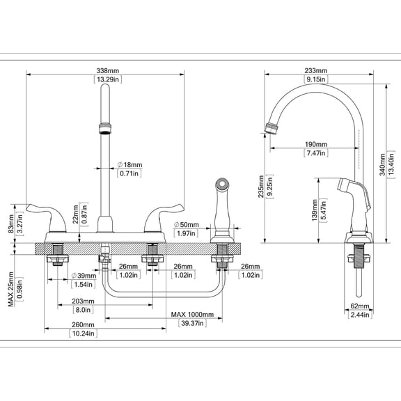 Gold Kitchen Faucet with Side Sprayer - 2 Handles 8 Inches Centerset Sink Faucets 3 or 4 Hole RV Kitchen Sink Faucet Commercial Lead-Free Utility Faucet with High Pressure Sprayer & Water Hose