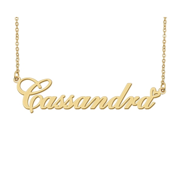 HUAN XUN Cassandra Name Heart Necklace 18k Gold Plated Nameplate Pendant Necklace Stainless Steel Jewelry for Womens Birthday Gifts