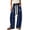 Dark Blue 28#, variant on Women Cargo Pants Wide Leg Elastic High Waist Long Tassel Drawstring Loose Casual Trousers Contrast Stitching Fashion Streetwear Baggy Pants for Daily Outfit Dark Blue S