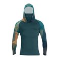 thumbnail image 3 of Men's Geometric Print Sun Hoodie With Built-In Face Mask And Thumbholes Featuring UPF 50+ Protection For Fishing Hiking Hunting Army Green L, 3 of 5