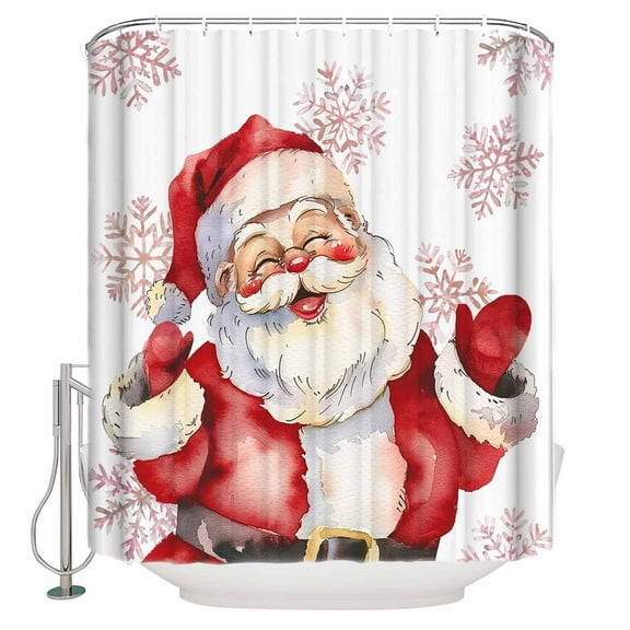 Hokiten Shower Curtain, Red Santa Christmas Fabric Shower Curtains for Bathroom, Xmas Snowflake Watercolor Bath Curtain Waterproof Bathtub Curtains with 12 Hooks, Extra Long 72" x 96"