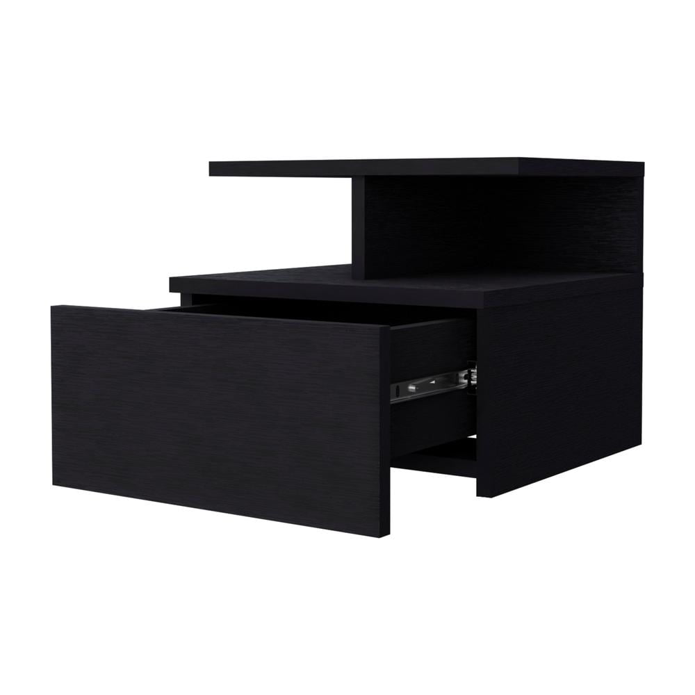 HomeRoots 518170 12 in. Black One Drawer Nightstand with Integrated Tech