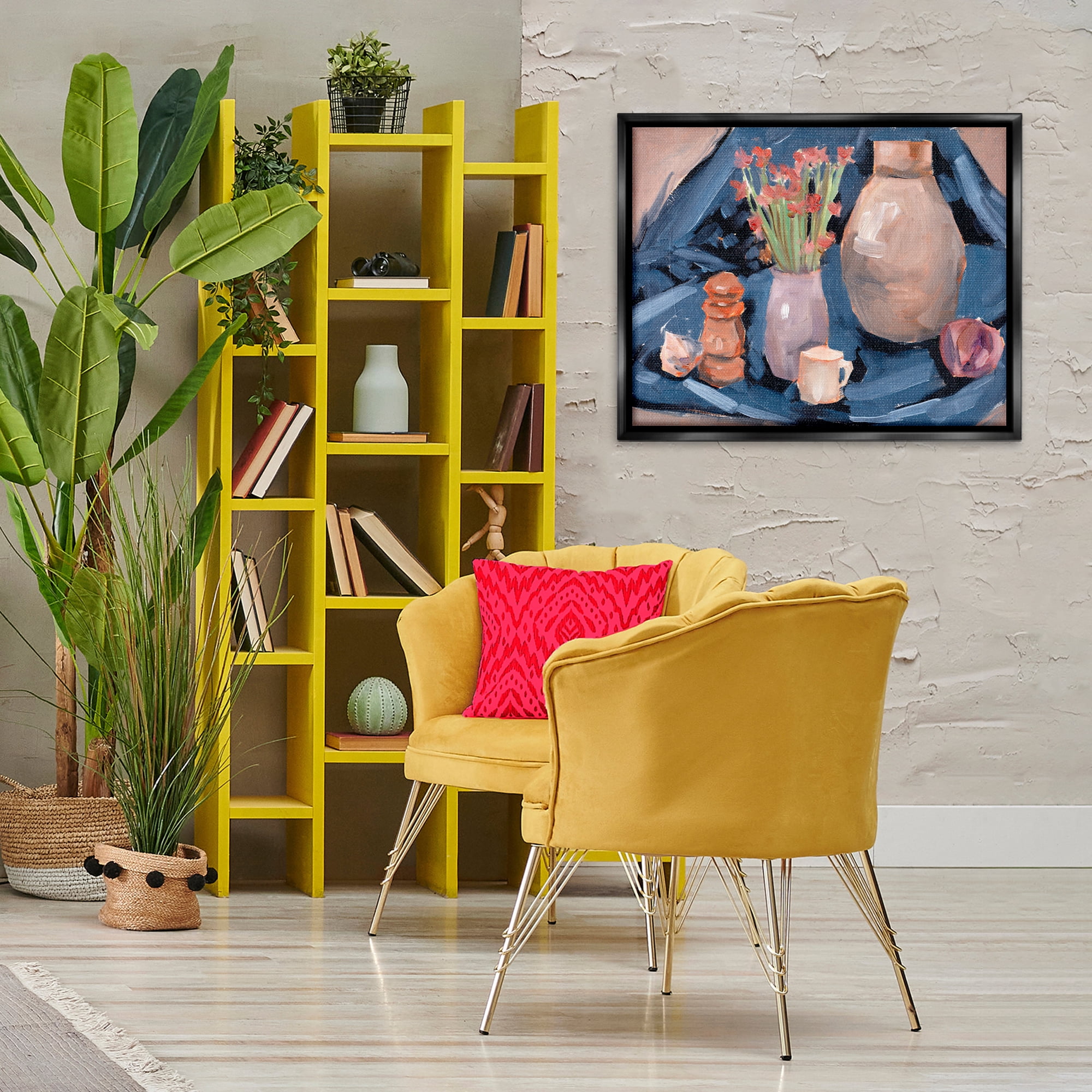 Stupell Industries Classic Still Life Scene Plants & Flowers Painting Black Floater Framed Canvas Art Print Wall Art, 31 x 25