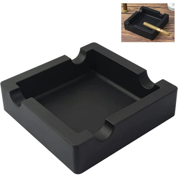 Large Silicone Cigar Ashtray Unbreakable Outdoor Indoor Use with 4 Cigar Holders for Patio Home Decor Minimalist Design Black