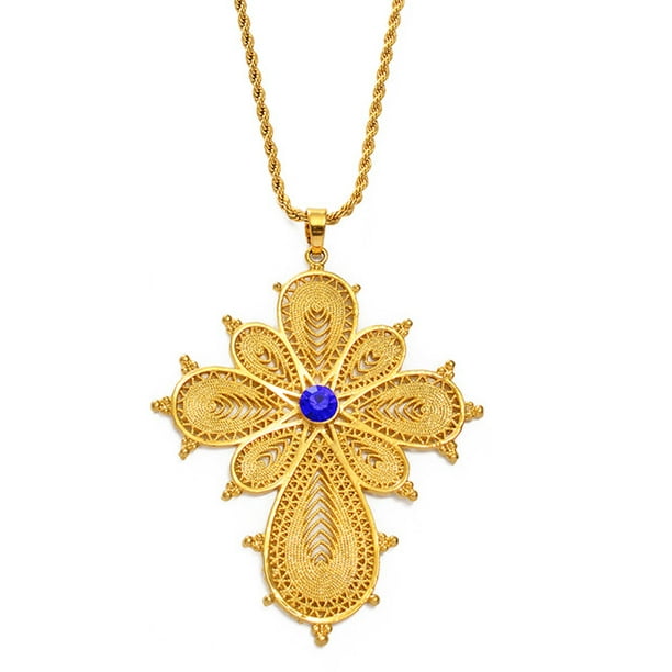 Lovelord Ethiopian Big Cross Pendant Necklaces for Women 14k Yellow