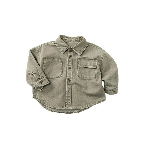 XAOWF Kid Boys Long Sleeve Shirts Loose Fit Casual Solid Color Turndown Collar Fashion Comfortable Shirt Daily Wear Teen Boy Stylish Tops 2025 7-8 Years