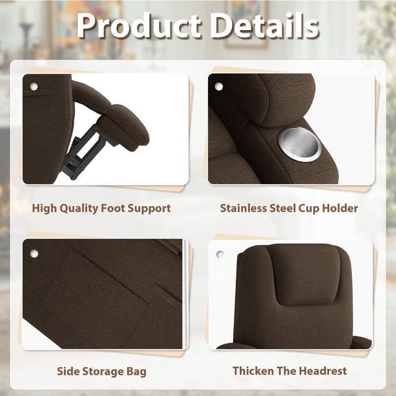 Lacoo Power Lift Recliner Chair with Massage Ergonomic Chair for Elderly with Infinite Position Side Pocket, Linen Brown