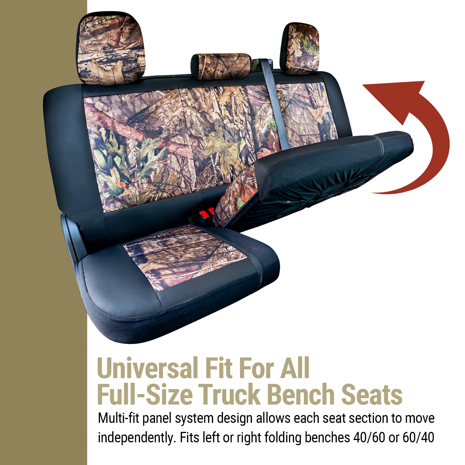 Mossy Oak Truck Bench Seat Cover, Fits Full-Size Truck Bench Seats, 600D Oxford Camo, Black