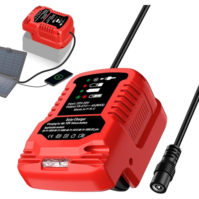 Cargador Solar para Batería Mil*wau*kee M18 18V, Entrada 22V-30V, Salida 21V 4A Máx., Adaptador de Carga Solar Portátil para Exteriores para Baterías de Herramientas Eléctricas M18
