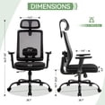 thumbnail image 4 of Walsunny Ergonomic Mesh Office Chair with Adjustable Headrest, Breathable High Back Mesh Computer Desk Chair with 360°Swivel Rolling Wheels, suitable for Home Office Workspace, Black, 4 of 9