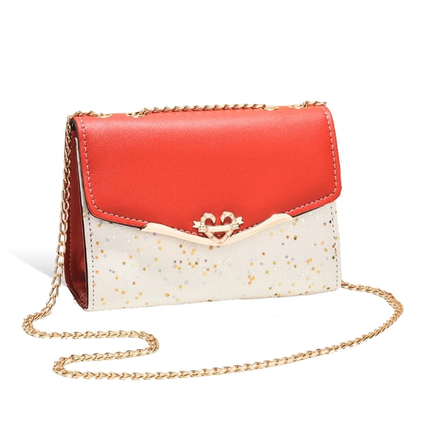 Mujeres Messenger Bolsa Lentejuelas Moda Single Hombro PU Cadena Cadena Correa Bolso Móvil Teléfono Móvil Flip Bolsas Bolsos Regalos Tipo Rojo 1 kenally AP008901-04