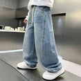 thumbnail image 5 of Boys Wide Leg Denim Jeans Straight Loose Fit Casual Trousers With Comfortable Elastic Waist For Kids Fashion Tween Kids Summer Soft Comfy Trousers Y2K Streetwear Cute Teen Basic Pants, 5 of 8