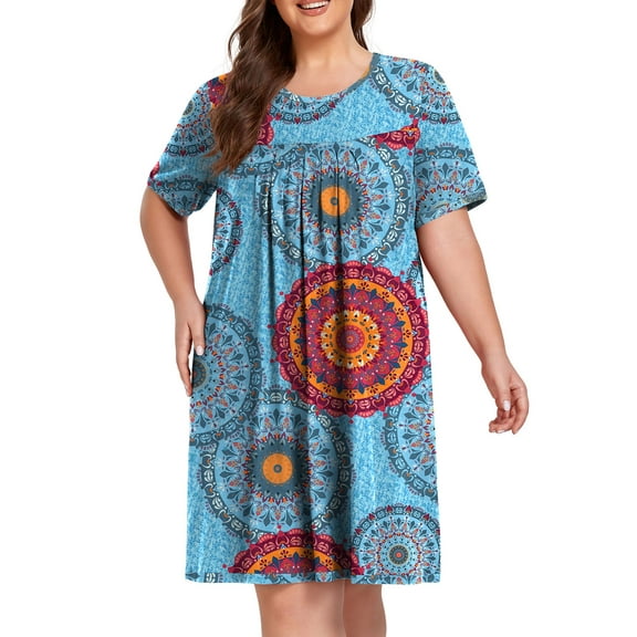 Cueply Women's Plus Size Nightgown Short Sleeve Sleepshirt Crewneck Nightshirt Nightdress 1X-4X