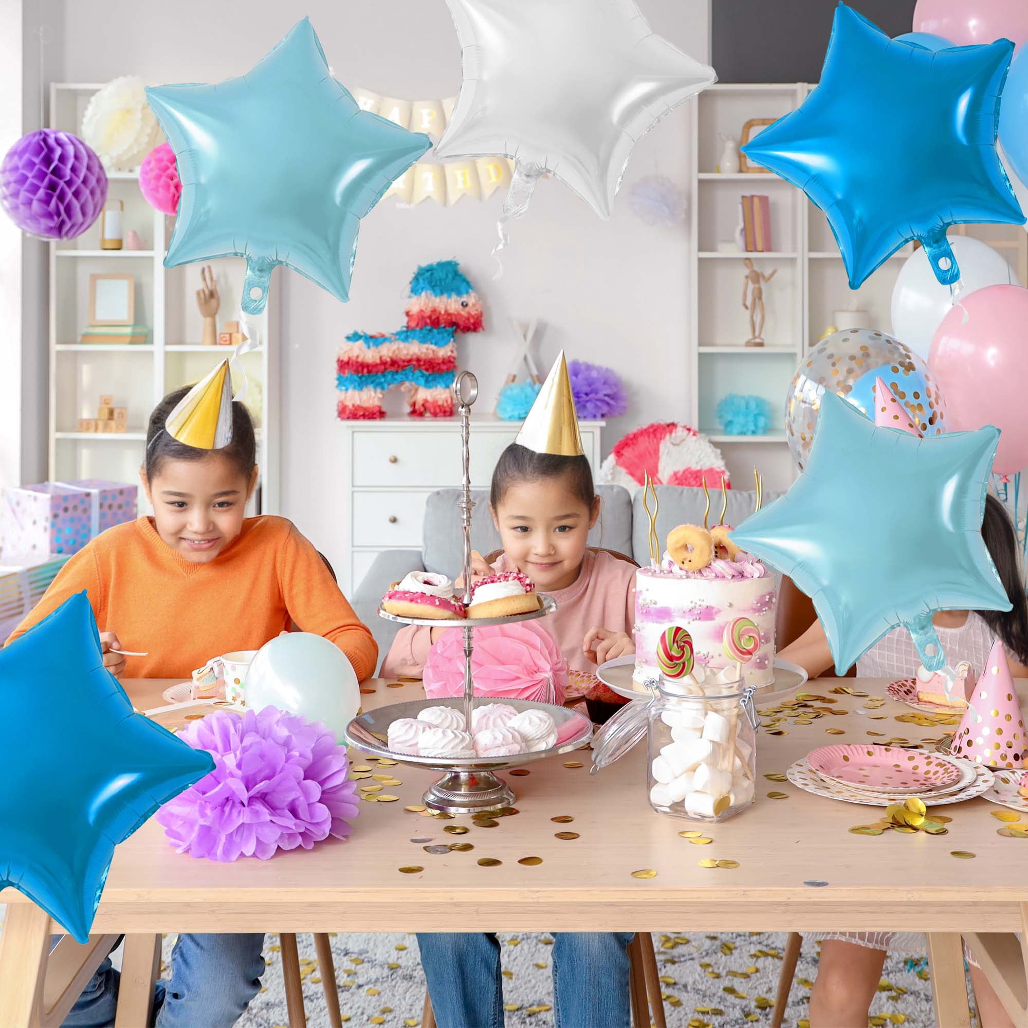 Unique Bargains 10Pcs Helium Balloons with Ribbon Star Pattern Silver Tone Light
