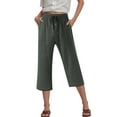 thumbnail image 6 of vigerkar Capri Pants for Women Casual Summer Cotton Linen Capris Drawstring Elastic High Waist Pants Wide Leg Cropped pant AG, M, 6 of 6