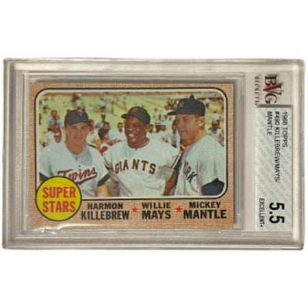 Athlon Sports CTBL-032510 1968 Topps Mickey Mantle, Willie Mays & Harmon Killebrew Card, No.490 - BVG Graded 5.5 Excellent Plan - Subgrades - Yankees - Giants - Twins