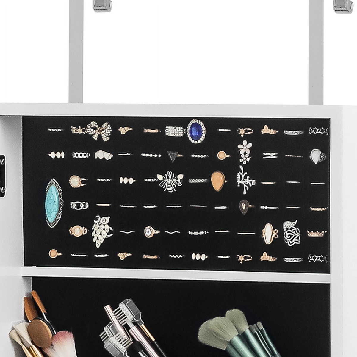 Whole Surface PVC Film Wall-Mounted Jewelry Cabinet With Mirror & Lock Large Storage For Accessories White