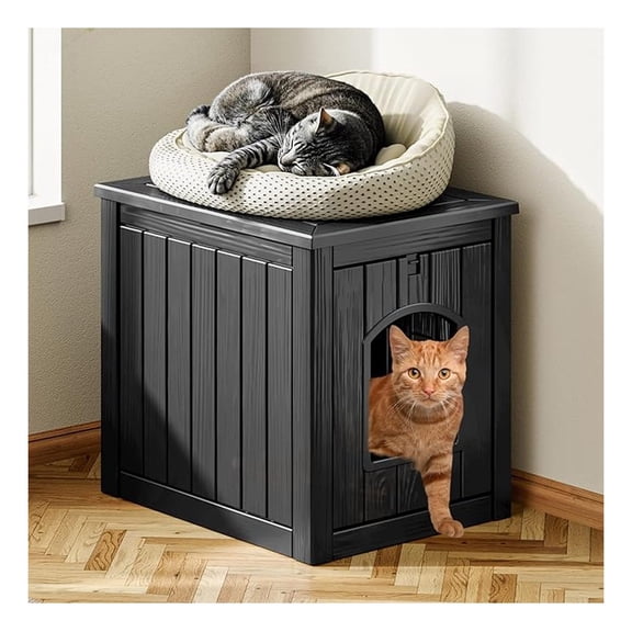 Cat House Indoor Outdoor, PP Plastic Cat Shelter - Large Cozy Pet Home for Cats Kittens & Small Animals, Easy Assembly & Cleaning