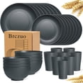 thumbnail image 3 of 16/32pcs Kitchen Plastic Wheat Straw Tableware Set, 4/8 People, Plates, Dessert Plates, Cereal Bowls, Cups, Unbreakable Black Plastic Outdoor Camping Tableware, Black Wheat Straw Tableware, 3 of 7